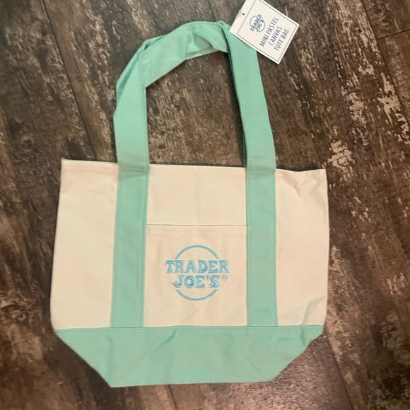 Trader Joe’s Handbags - Trader Joes mini Pastel Canvas Tote Bag Mint Green